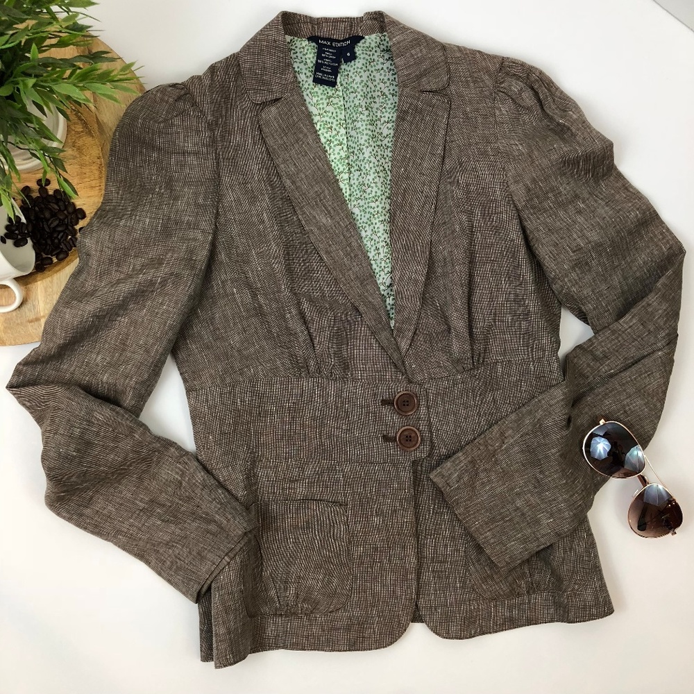 Max Edition Marled Brown Linen Blazer Size 6